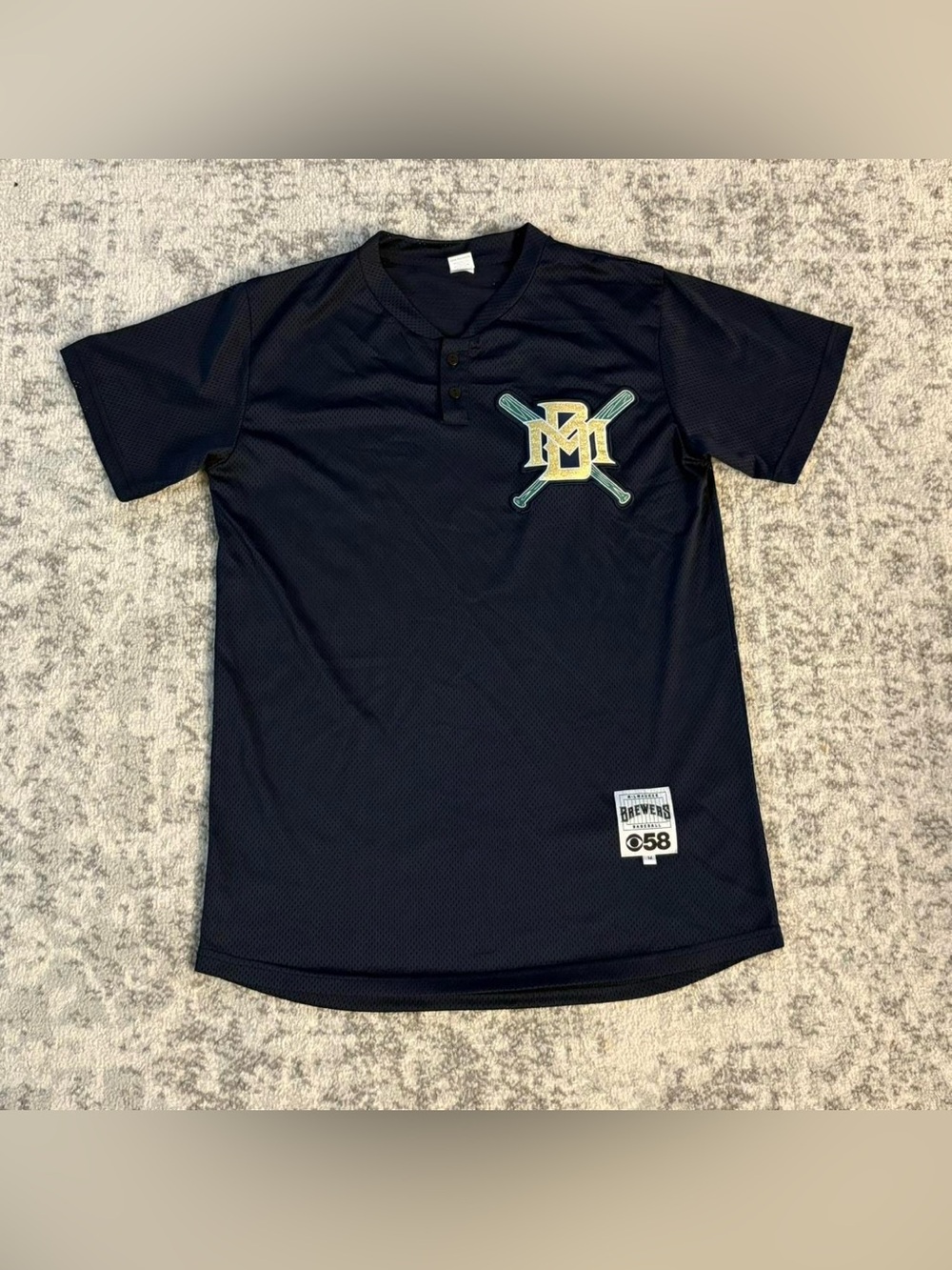Milwaukee Brewers Navy 90’s Cross Bat Jersey Size Medium